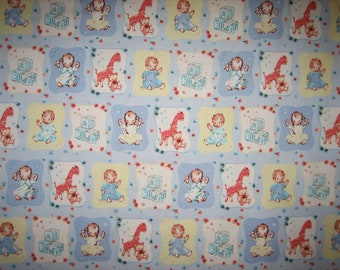 Vintage Children/'s Quilting Fabric; Baby Animals Pattern; Blue Colors; 80 x 4445 2 Yards