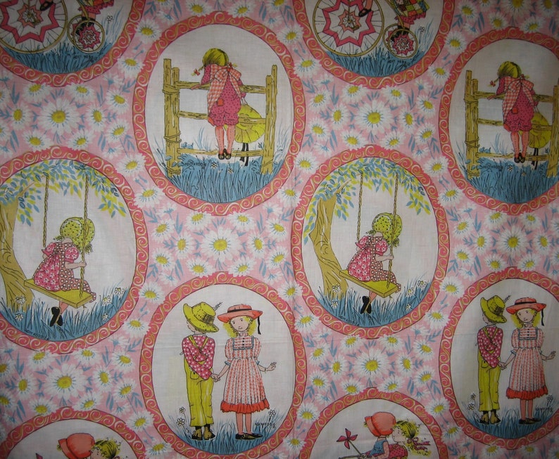 VERY RARE : Holly Hobbie poly cotton blend fabric retro vintage fabric American Greetings corp, by Manes Fabrics Co, 64 x 44 inches image 5