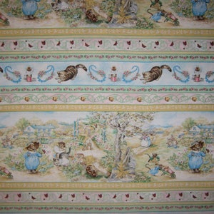 子猫とネズミの縞模様が挿入されたビアトリクス・ポターのキャラクター、キルティングの宝物（18 x 44インチ）