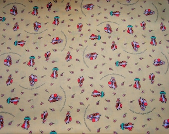 REDUCED PRICE : Peter Rabbit & Benjamin Bunny Fabric Beatrix Potter on yellow background ( 18 x 44 inches ) 2003