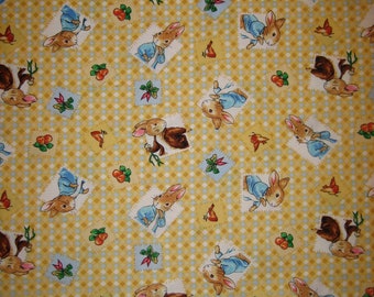 RARE, REDUCED PRICE : Peter Rabbit and Benjamin Beatrix Potter fabric ( 18 x 44 inches  ) 2001
