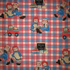 Raggedy Ann and Andy Back to school fabric (Daisy Kingdom # 1756, Springs, Simon & Schuster) 17 x 44 inches