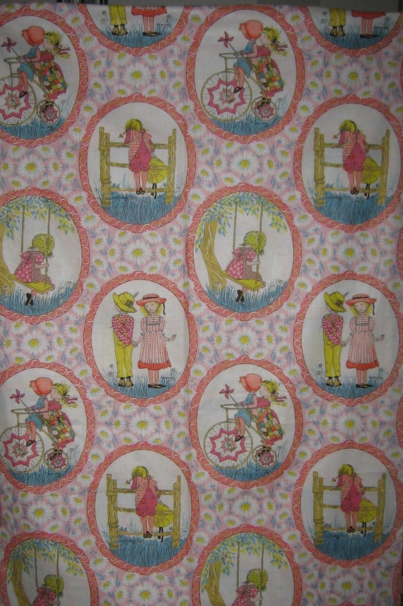 VERY RARE : Holly Hobbie poly cotton blend fabric retro vintage fabric American Greetings corp, by Manes Fabrics Co, 64 x 44 inches