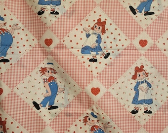 Raggedy Ann & Andy キルト図案集 パッチワーク アップリケ VERY RARE : Raggedy Ann & Andy Pink Checkered Fabric by Bobbs