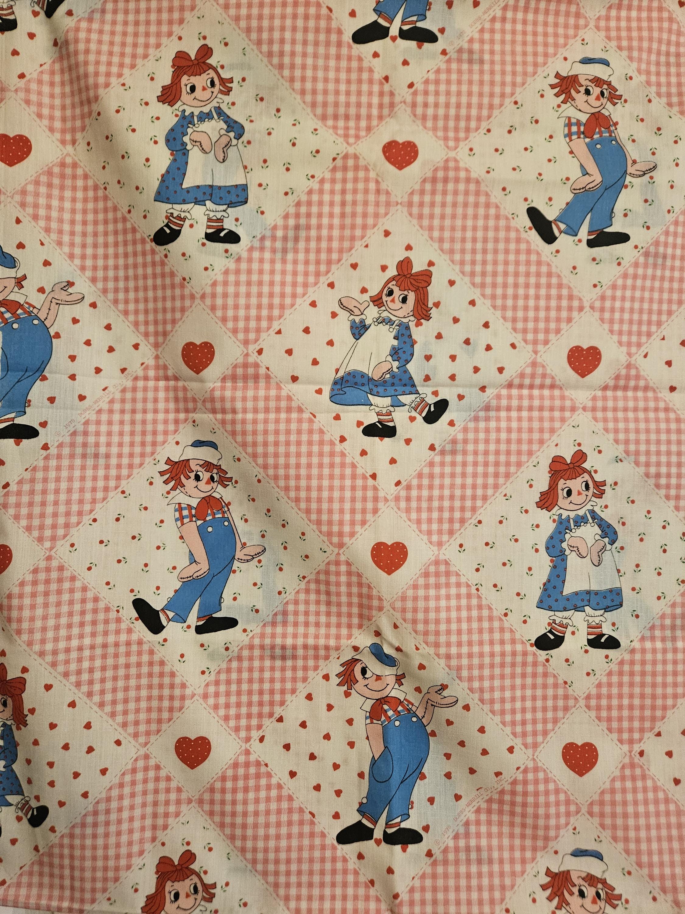 Raggedy Ann & Andy キルト図案集 パッチワーク アップリケ VERY RARE : Raggedy Ann & Andy Pink Checkered Fabric by Bobbs