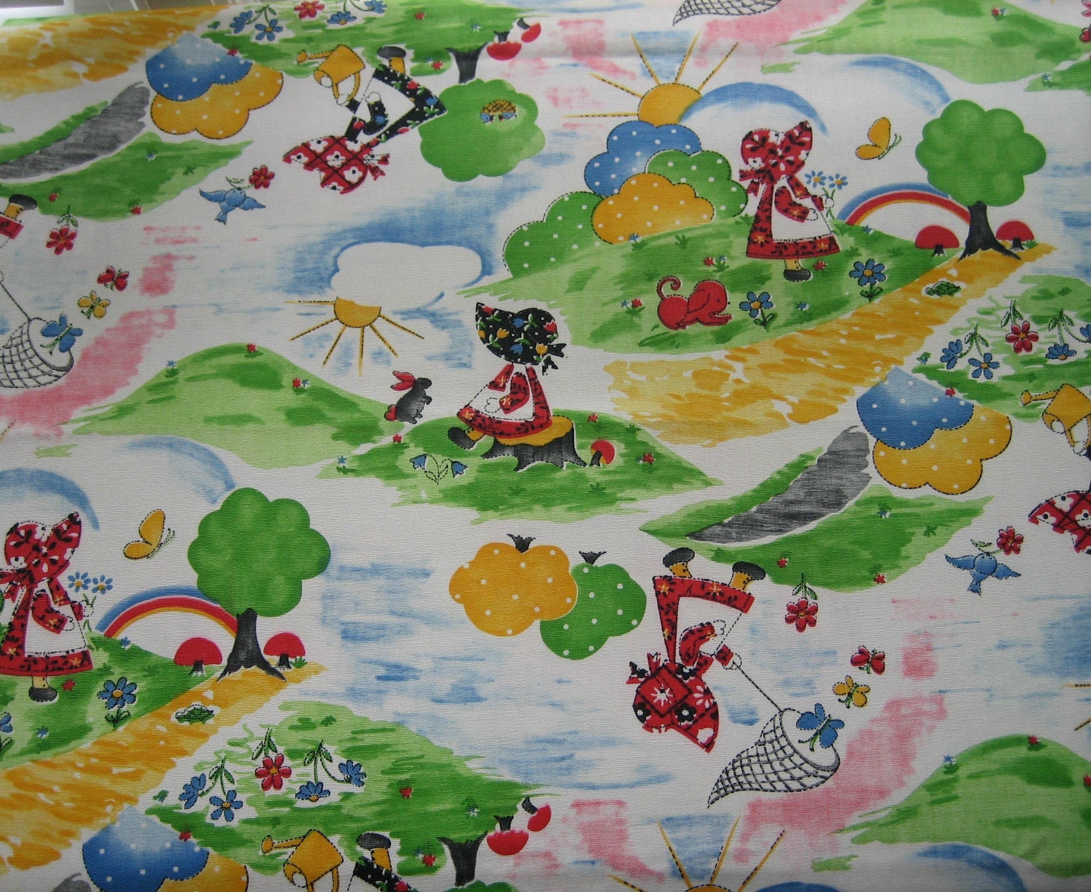 RARE : Holly Hobbie Look-alike Fabric Retro Vintage Fabric Duck