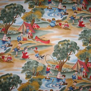 CAMP scenes on tan, by Michael Miller COO21  ( 18 x 44 inches )