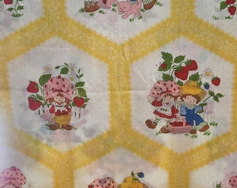 REDUCED PRICE : Vintage Strawberry Shortcake Fabric,  Huckleberry Pie Spring Mills by American Greetings Corp. 1980 ( 36 x 44 inches) yellow