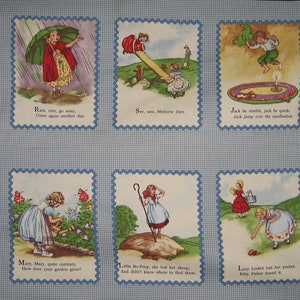 Moda Storytime Nursery Rhymes panel in rick rack frames ( blue )  25 x 44 inches