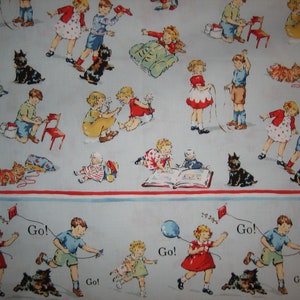 Alexander Henry &quot; Go with Dick and Jane &quot; with stripe, Nicole de Leon ( 18 x 44 inches ) on light blue background, 1999