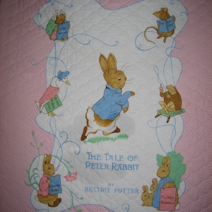 Peter Rabbit Quilted fabric Panel on pink ( Frederick Warne Springs Industries 1985 ) 44 x 34 inches