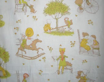 VERY RARE  : Holly Hobbie fabric, 1970's,  extremely rare polycotton, slight sheen  (  26 inches x 44 inches )
