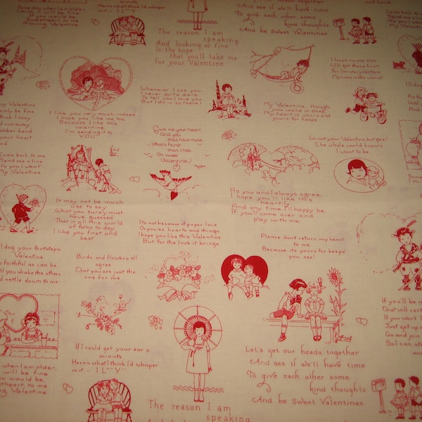 Saint-Valentin vintage pour les mères (rouge sur blanc) par Mary Mulari pour Marcus Brothers Textiles, Inc 45 x 111 cm