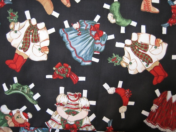 REDUCED PRICE : Windham Fabrics Paper Doll Christmas clothes pattern No 30861 black background ( 18 x 44 inches )