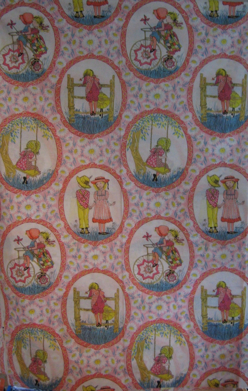 VERY RARE : Holly Hobbie poly cotton blend fabric retro vintage fabric American Greetings corp, by Manes Fabrics Co, 64 x 44 inches image 2