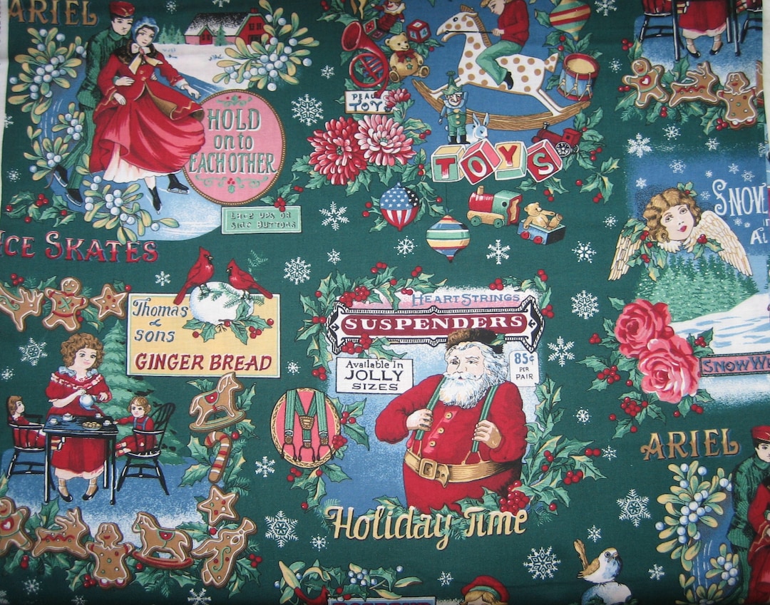 Victorian Christmas Fabric on Forest Green, by Concord Fabrics Inc