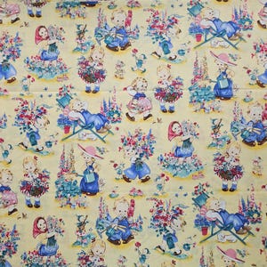 Mabel Lucie Attwell children on yellow with flowers ( Woodrow Studio ) 18  x 42 inches