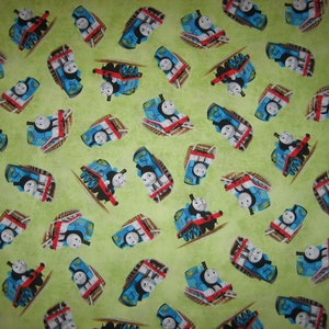 Thomas the Tank Engine fabric Quilting Treasures 2016 Gullane ( 18 x 44 inches ) on kiwi green