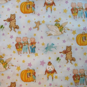 Nursery Rhyme Story Time screen print D# 866  (18  x 42  inches ) on light blue, ROBERT KAUFMAN