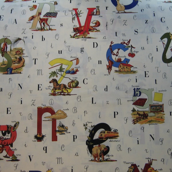 Italian Alphabet ( Grande Alfabeto ) on cream cotton by Michael Miller , D#CX4396 ( by the half yard )