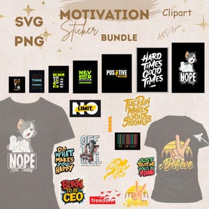 Paquete de pegatinas SVG y PNG motivacionales y sarcásticas, imágenes prediseñadas de citas positivas para camisetas, diseños de descarga digital para Cricut y sublimación