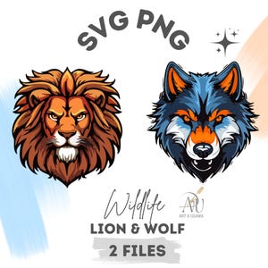 Pacote de mascotes de leão e lobo em SVG – Clipart de animais ferozes (Download digital)