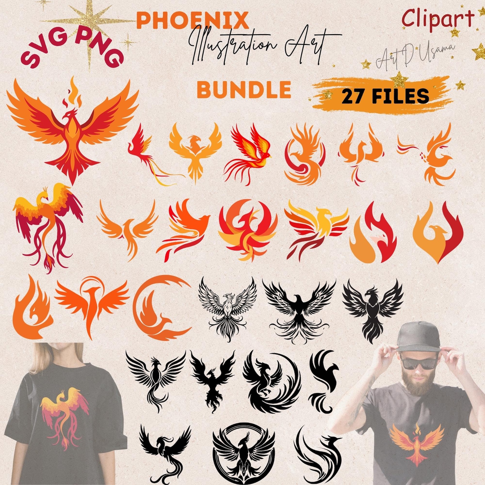 Phoenix Rising SVG Clipart Bundle – Mythological Fire Bird Tribal ...
