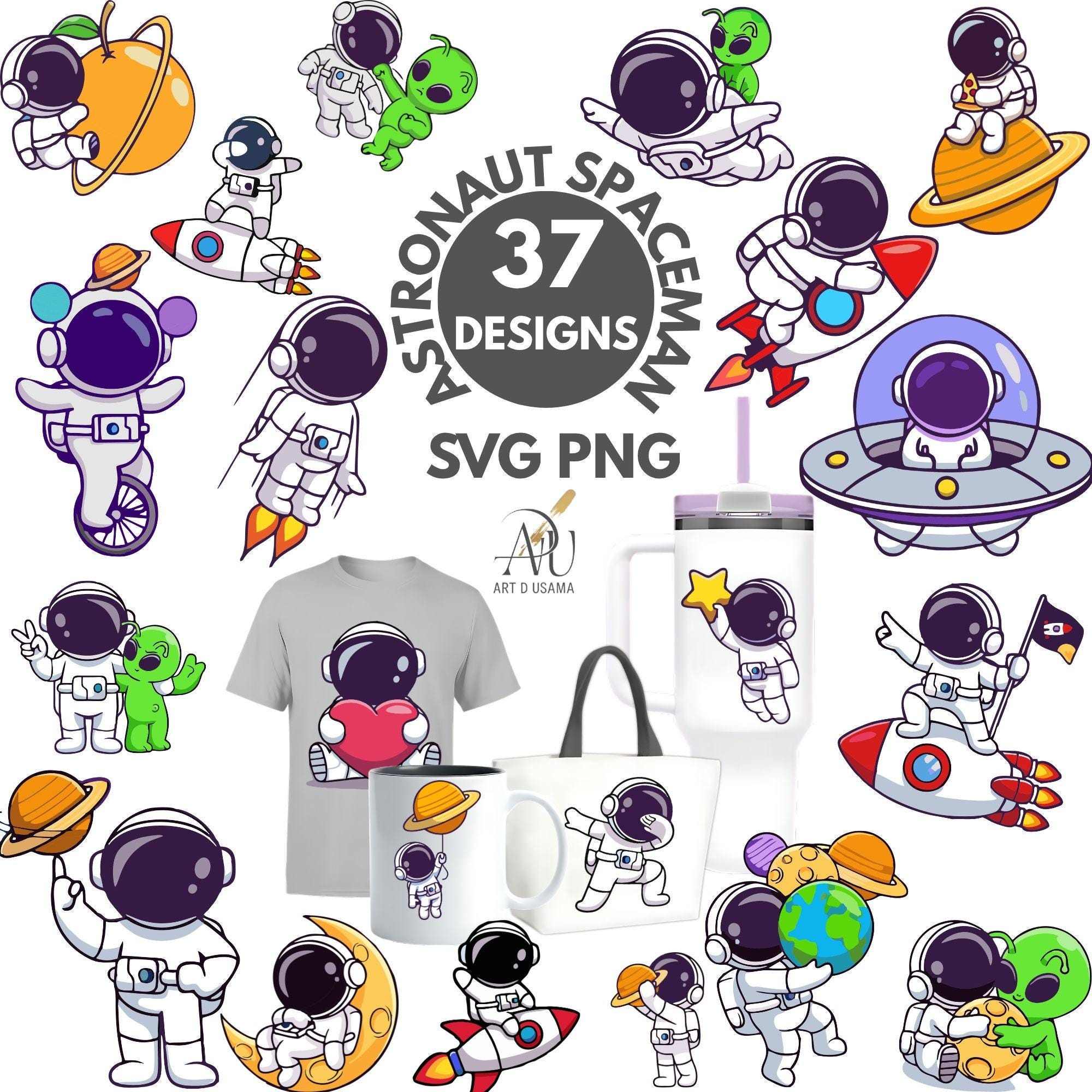 Astronaut Spaceman SVG PNG Bundle - Cartoon Space Objects, Rocket ...