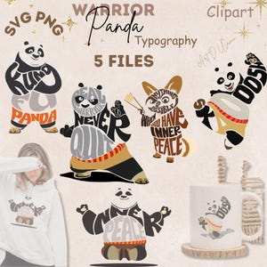 Pacchetto SVG di panda guerriero / Clipart di tipografia di animali ispirati / Citazioni motivazionali di panda in formato PNG / Arte di animali per magliette, tazze, felpe con cappuccio