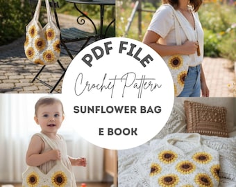 Sunflower Crochet Bag Pattern, Boho Granny Square Tote Tutorial (PDF Download)