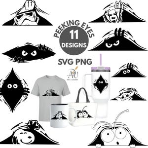 Paquete de imágenes SVG de ojos curiosos, imágenes prediseñadas PNG de personajes de dibujos animados adorables, archivos de corte para Cricut