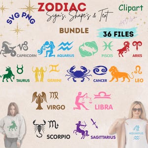 Zodiac SVG Bundle | Astrology Signs PNG | Celestial Horoscope Digital Cut Files for Cricut & Silhouette