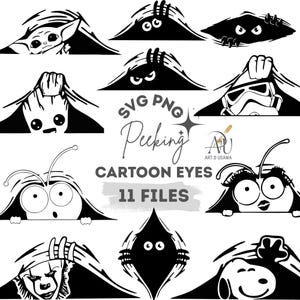 Imágenes prediseñadas de ojos de dibujos animados asomando / Paquete SVG PNG de animales y personajes (descarga digital)