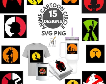 Cartoon Circle Designs Bundle, Anime SVG PNG Clipart (Digital Download)