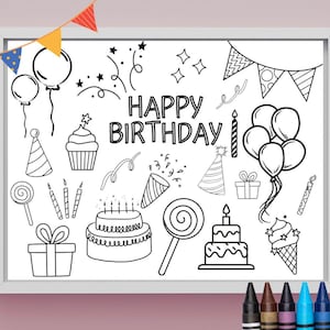 Birthday Coloring Page: Fun Party Activity for Kids (PDF Downloadable File)