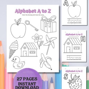 Alphabet A to Z Coloring Pages – Printable ABC Worksheet Set for Kids, Educational Activity, Instant Download PDF