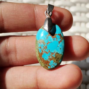 Natural Turquoise Pendant | Oval Blue Gemstone Necklace Charm | Southwestern Boho Jewelry | Handmade Stone Pendant