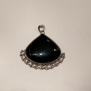 Vintage: natural.black onyx Pendant 925 Sterling Silver pendant gemstone necklace gift for women  large pendant