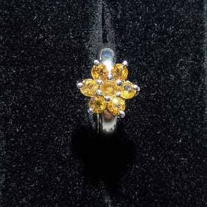 925 Sterling Silver Citrine Flower Ring | Natural Yellow Citrine Gemstone Ring | Dainty Floral Statement Ring | gift for her