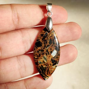 Natural Pietersite Pendant | Teardrop Shape Crystal Necklace | Healing Stone Jewelry | Brown &  Gemstone pendant