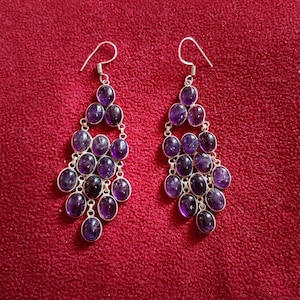 Natural amethyst  long earring  silver earring 925 sterling silver handmade silver earring  dangle earrings set gift for women