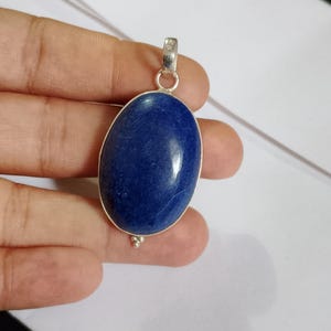 natural Lapis Lazuli Pendant, 925 Solid Sterling Silver Necklace, Gemstone Jewelry, oval shape pendant gift for him