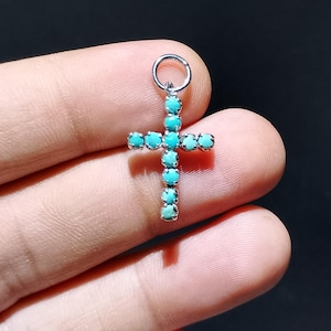 Handgemaakte turquoise kruis hanger ketting boho sieraden cadeau&quot;925 sterlingzilveren hanger cadeau voor vrouwen kleine hanger