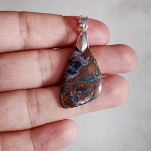 Natural Pietersite Pendant – Teardrop Swirl Pattern Gemstone Necklace – Blue & Brown Crystal Jewelry –  – Gift for Her or Him&quot;