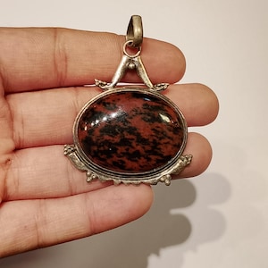 Natural Mahogany Obsidian Gemstone pendant / Vintage Pendant sterling silver 925 necklace gift for him mahogany Obsidian necklace her