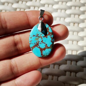 Natural Turquoise Pendant | Oval Blue Gemstone Necklace Charm | Southwestern Boho Jewelry | Handmade Stone Pendant
