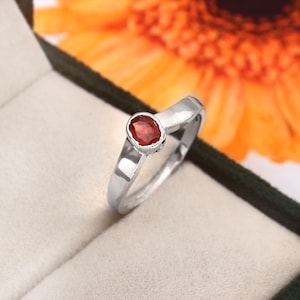 Natural Garnet Gemstone ring 925 sterling silver ring minimal ring July Birthstone ring gift for women