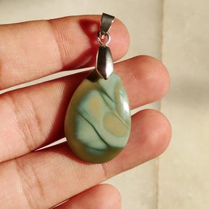 Natural Imperial Jasper Pendant – Teardrop Shaped Green & Beige Stone Necklace – Handmade  – Boho Jewelry Gift for Her&quot;