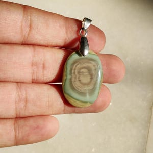 Natural Imperial Jasper Pendant – Oval Shaped Green & Beige Stone Necklace – Handmade  – Boho Jewelry Gift for Her&quot;