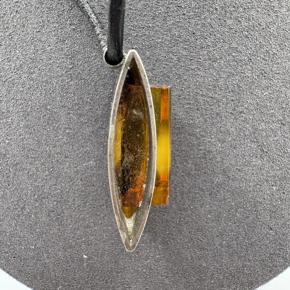 Sterling Silver 925 Amber Style Rectangular Penda… - image 4